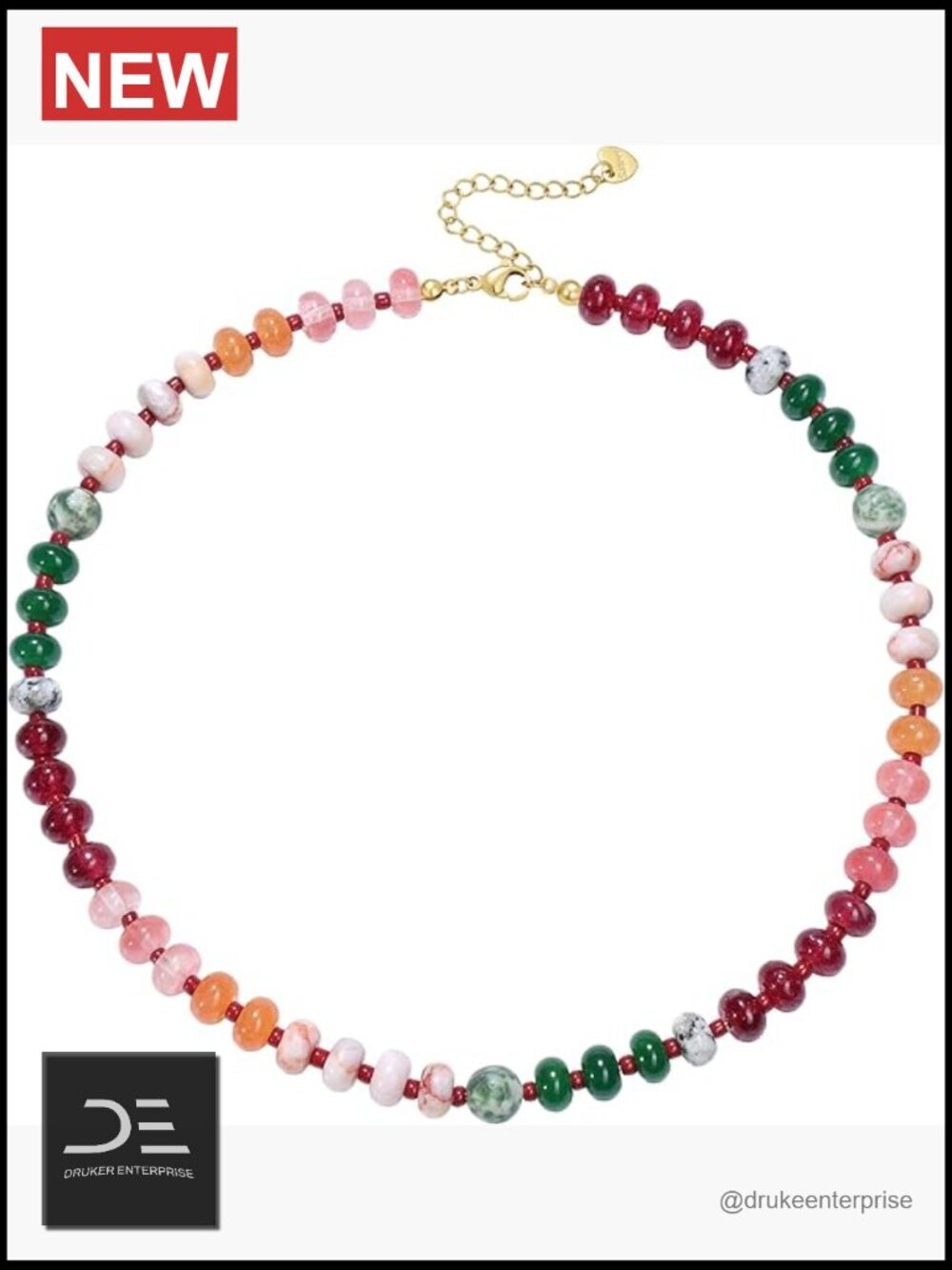 Handmade Boho Natural Stone Beaded Choker Necklace 18K Gold Plated